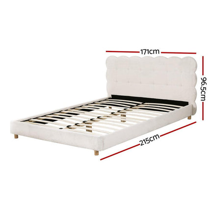 Artiss Queen Bed Frame Cloud Headboard Boucle Fabric Mattress Platform Base White.