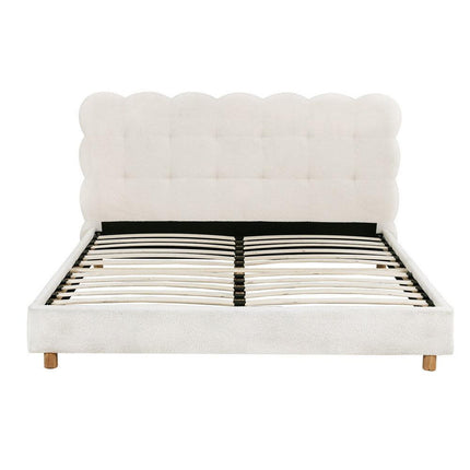 Artiss Queen Bed Frame Cloud Headboard Boucle Fabric Mattress Platform Base White.
