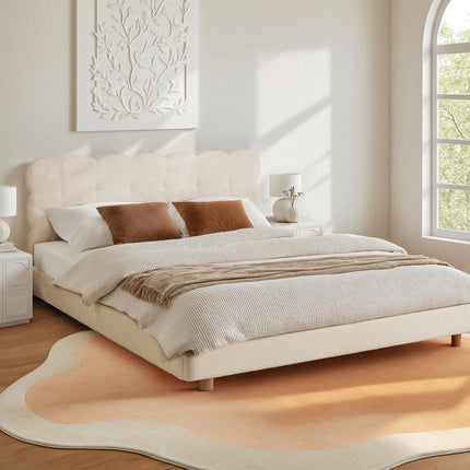 Artiss Queen Bed Frame Cloud Headboard Boucle Fabric Mattress Platform Base White.