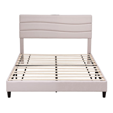 Artiss Queen Bed Frame with Storage Adjustable Headboard Platform Base Linen Fabric Charging Ports.