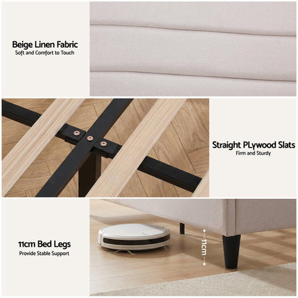 Artiss Queen Bed Frame with Storage Adjustable Headboard Platform Base Linen Fabric Charging Ports.