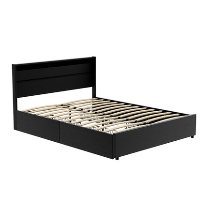 Artiss Bed Frame Queen Size LED with 4 Drawers Black DUNN.
