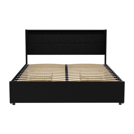 Artiss Bed Frame Queen Size LED with 4 Drawers Black DUNN.