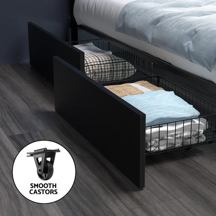 Artiss Bed Frame Queen Size LED with 4 Drawers Black DUNN.