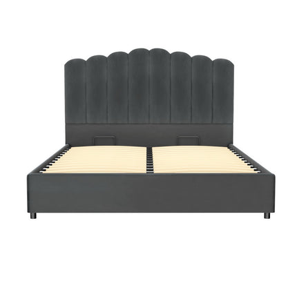 Artiss Bed Frame Double Size Velvet Grey FION.