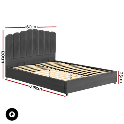 Artiss Bed Frame Double Size Velvet Grey FION.