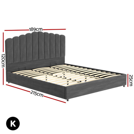 Artiss Bed Frame King Size Velvet Grey FION.