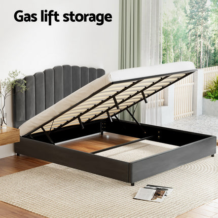 Artiss Bed Frame King Size Velvet Grey FION.