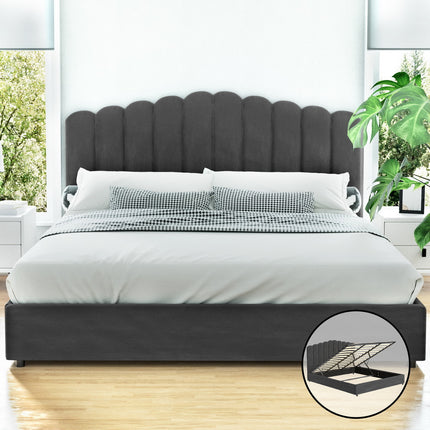 Artiss Bed Frame King Size Velvet Grey FION.