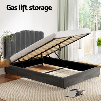 Artiss Bed Frame Queen Size Velvet Grey FION.