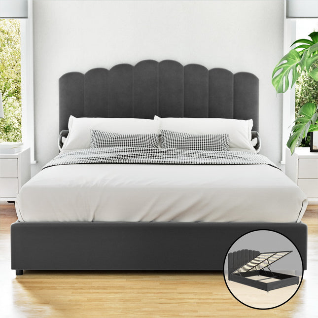 Artiss Bed Frame Queen Size Velvet Grey FION.