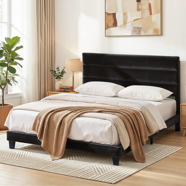 Artiss King Bed Frame Upholstered Platform Base with Geometric Headboard Black Velvet.