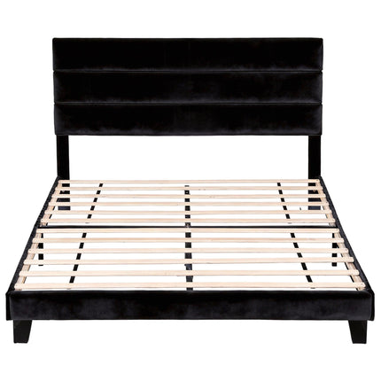 Artiss King Bed Frame Upholstered Platform Base with Geometric Headboard Black Velvet.