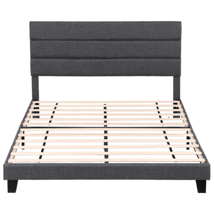 Artiss King Bed Frame Upholstered Platform Base with Geometric Headboard Charcoal Grey Linen Wood Slats for Modern Bedroom Furniture Home Decor.