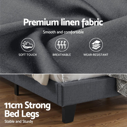 Artiss King Bed Frame Upholstered Platform Base with Geometric Headboard Charcoal Grey Linen Wood Slats for Modern Bedroom Furniture Home Decor.
