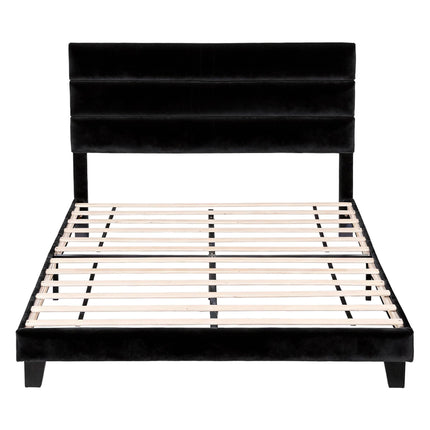 Artiss Queen Bed Frame Upholstered Platform Base with Geometric Headboard Black Velvet.