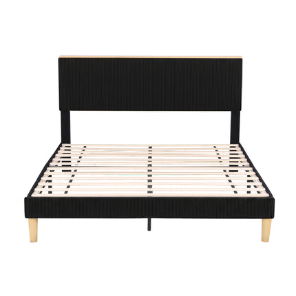 Artiss Double Bed Frame Upholstered Adjustable Headboard Mood Lighting Heavy Duty Black Velvet.