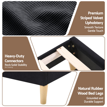Artiss Double Bed Frame Upholstered Adjustable Headboard Mood Lighting Heavy Duty Black Velvet.