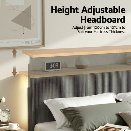 Artiss Queen Bed Frame Upholstered Adjustable Headboard Mood Lighting Heavy Duty Grey Velvet.