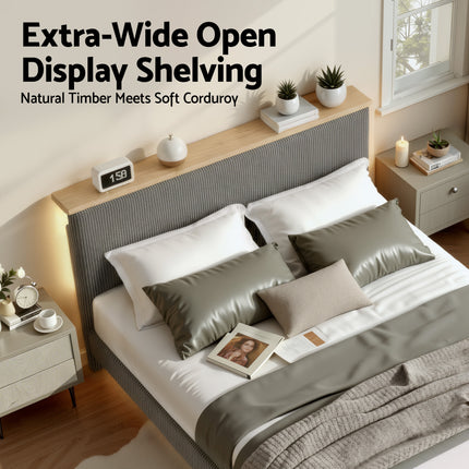 Artiss Queen Bed Frame Upholstered Adjustable Headboard Mood Lighting Heavy Duty Grey Velvet.
