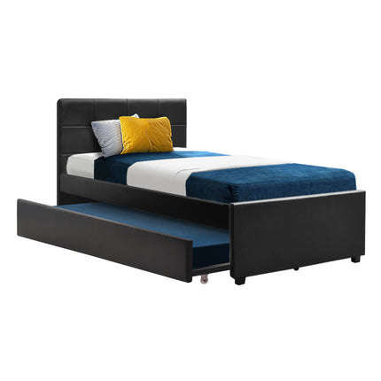 Artiss Bed Frame King Single Size Trundle Daybed Black.