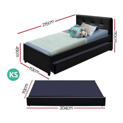 Artiss Bed Frame King Single Size Trundle Daybed Black.