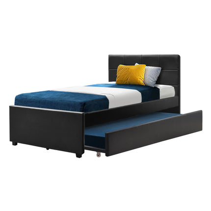 Artiss Bed Frame King Single Size Trundle Daybed Black.