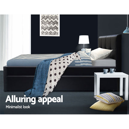 Artiss Bed Frame King Single Size Trundle Daybed Black.