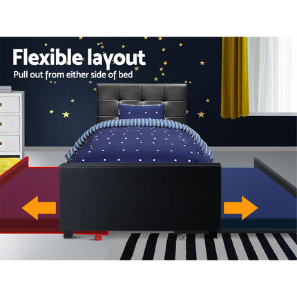 Artiss Bed Frame King Single Size Trundle Daybed Black.