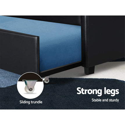 Artiss Bed Frame King Single Size Trundle Daybed Black.