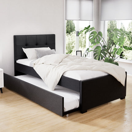 Artiss Bed Frame King Single Size Trundle Daybed Black.