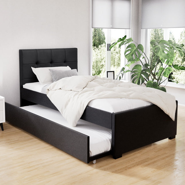 Artiss Bed Frame King Single Size Trundle Daybed Black.