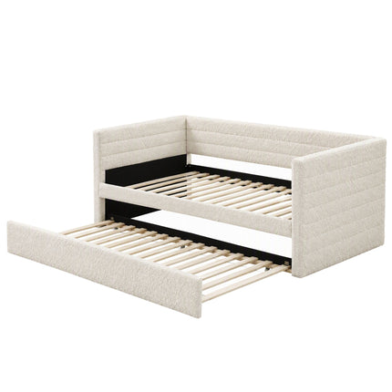 Artiss King Single Daybed with Trundle, Boucle Upholstered Bed Frame Guest Bed