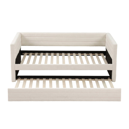 Artiss King Single Daybed with Trundle, Boucle Upholstered Bed Frame Guest Bed