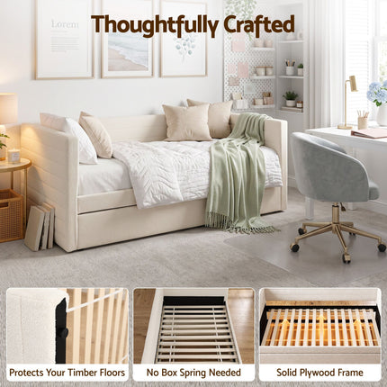Artiss King Single Daybed with Trundle, Boucle Upholstered Bed Frame Guest Bed