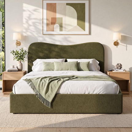 Artiss Queen Bed Frame with Storage Drawer, Chenille Curved Headboard
