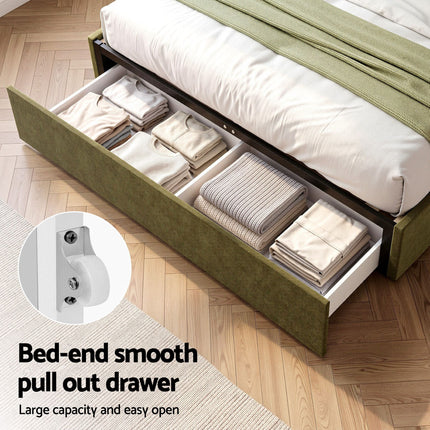 Artiss Queen Bed Frame with Storage Drawer, Chenille Curved Headboard