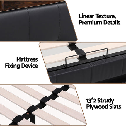 Artiss Double Bed Frame with Gas Lift Storage LED Lights Charging Station Headboard with Open Shelf.
