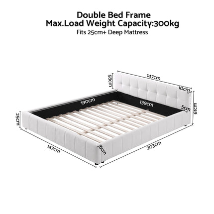 Artiss Double Bed Frame with Charging, LED Lights & Tufted Headboard
