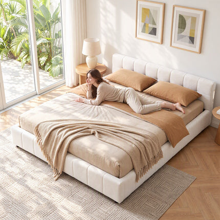 Artiss Double Bed Frame with Charging, LED Lights & Tufted Headboard
