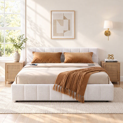 Artiss King Bed Frame with Charging, LED Lights & Tufted Headboard