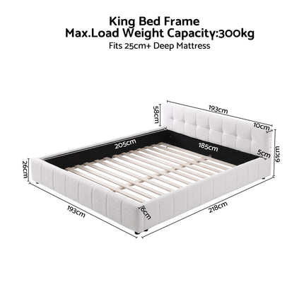 Artiss King Bed Frame with Charging, LED Lights & Tufted Headboard