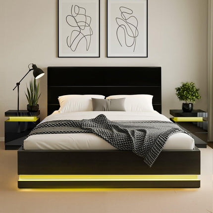 Artiss RGB LED Queen Bed Frame with 2 Beside Tables Set 16 Colour Mood Lighting.