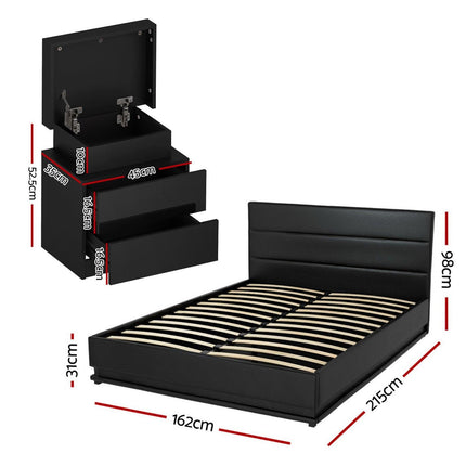 Artiss RGB LED Queen Bed Frame with 2 Beside Tables Set 16 Colour Mood Lighting.
