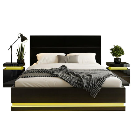 Artiss RGB LED Queen Bed Frame with 2 Beside Tables Set 16 Colour Mood Lighting.