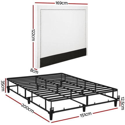 Artiss Queen Bed Frame with Headboard Platform Bed Base Grey Beige Fabric Metal.