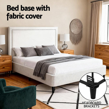 Artiss Queen Bed Frame with Headboard Platform Bed Base Grey Beige Fabric Metal.