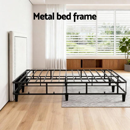 Artiss Queen Bed Frame with Headboard Platform Bed Base Grey Beige Fabric Metal.
