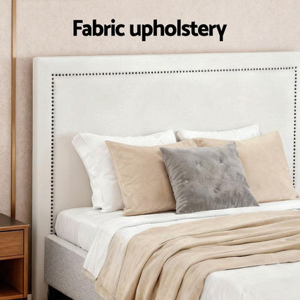 Artiss Queen Bed Frame with Headboard Platform Bed Base Grey Beige Fabric Metal.