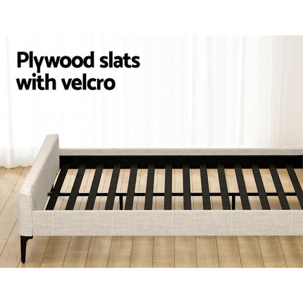 Artiss BedStory King Bed Frame with Mattress Set Platform Base Pocket Coil Linen Upholstered.